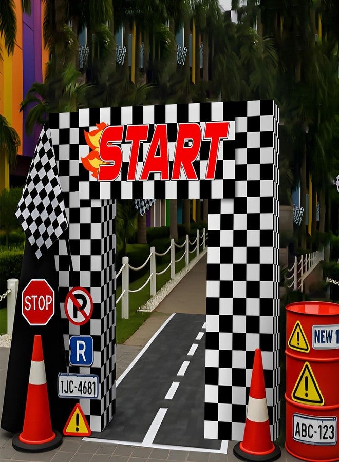 Saypacck 9 Pcs Race Car Birthday Party Decoration Checkered Flag Cardboard Kit Racing Theme 35.4 in Background 11.8 in Boxes Lets Go Racing Banner Photo Booth Prop for Boy Fan Baby Shower Supplies - Image 4